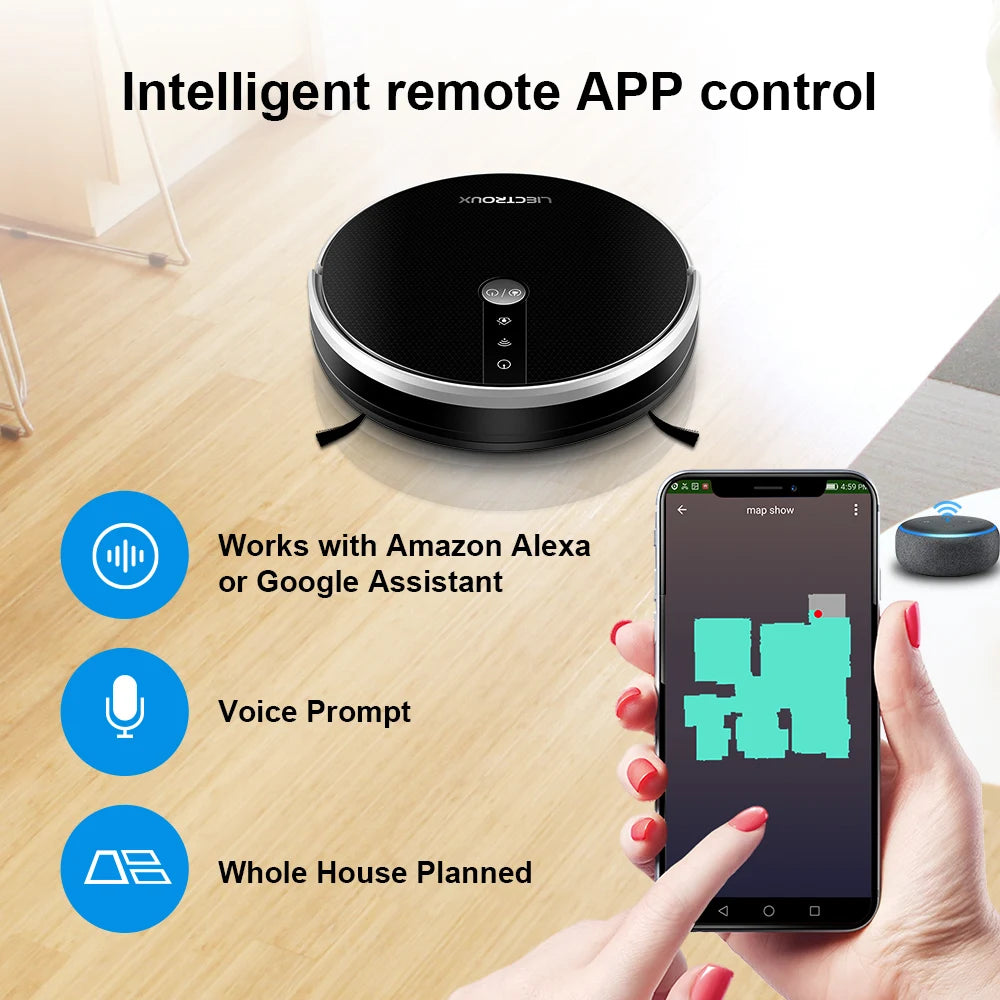 Robot Aspirateur LILIN C30B – Navigation IA avec Cartographie, WiFi App, 6000Pa, Réservoir d’Eau Électrique