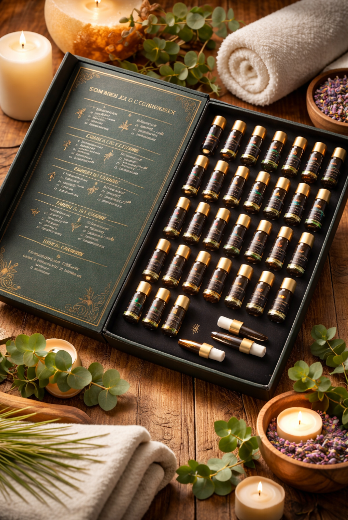 Coffret Bien-Être 35 Huiles Essentielles – Relaxation, Diffuseur & Création Maison